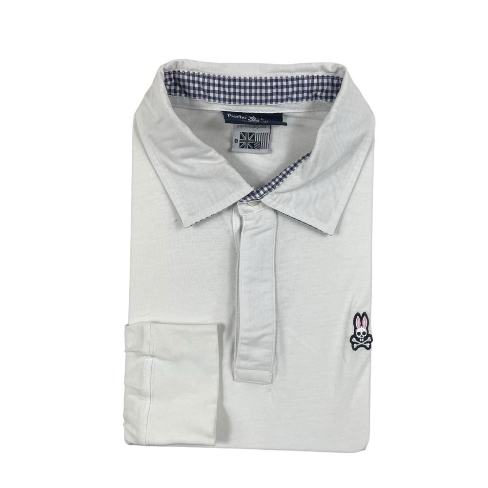 Psycho Bunny Mens White Long Sleeve Pima Cotton Polo Shirt Size 8 XL-XXL
